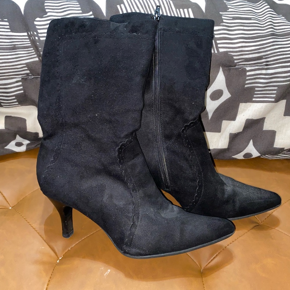 GEORGE Black Suede Kitten Heeled Booties SZ 8